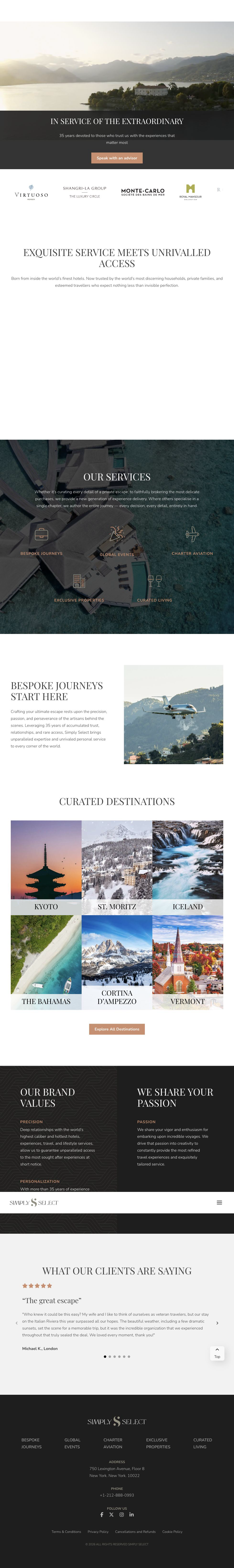 full-page screenshot of the Luxury Travel Company website.