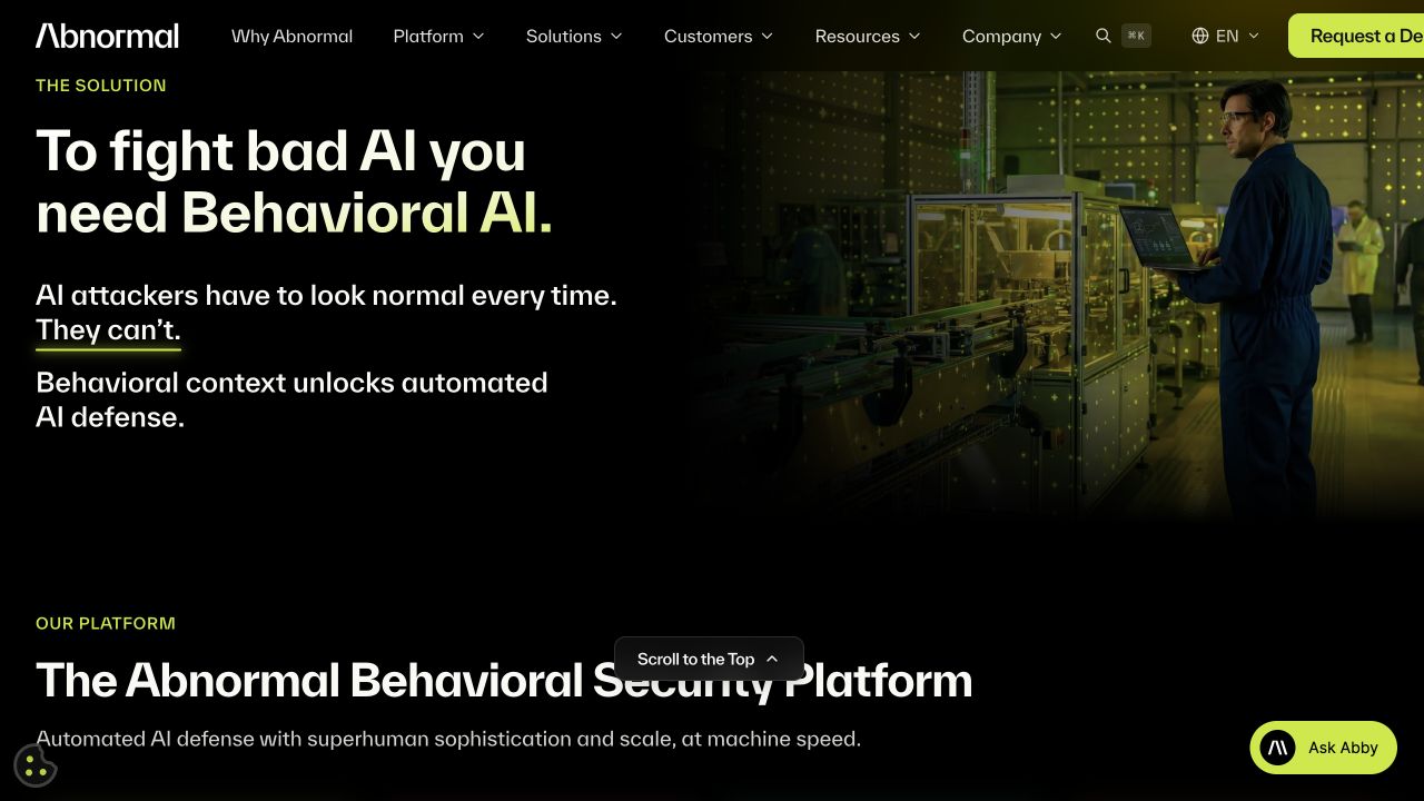 Behavioral AI overview screenshot of the AI Security Platform website.