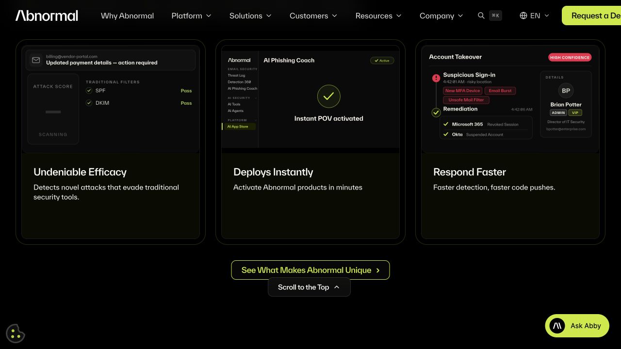 email security proof metrics screenshot of the AI Security Platform website.