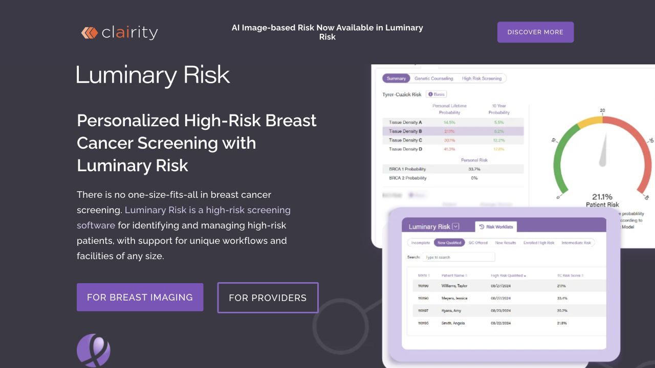 Luminary Risk product interface screenshot of the Healthcare Software Platform website.